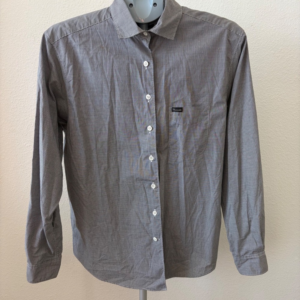 Faconnable Button Down Shirt Mens L Black White Micro Check Cotton USA Made